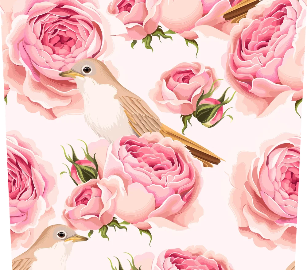 Pink Peonies and Birds Floral