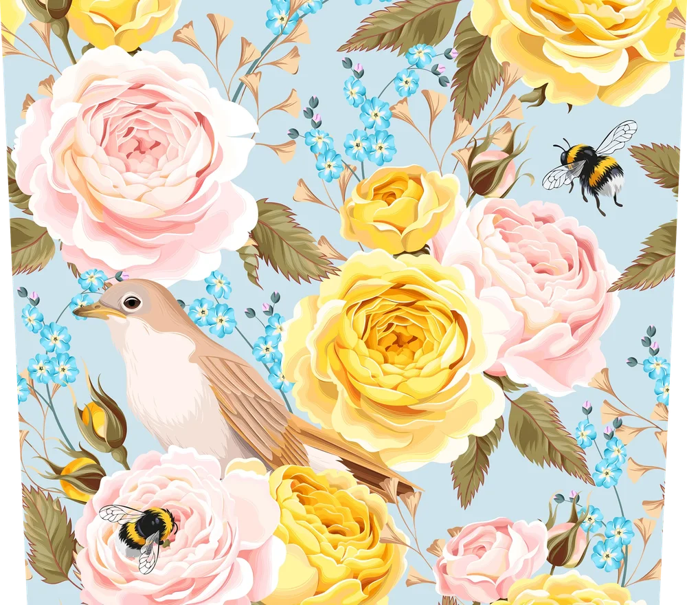Floral Garden With Birds and Bees