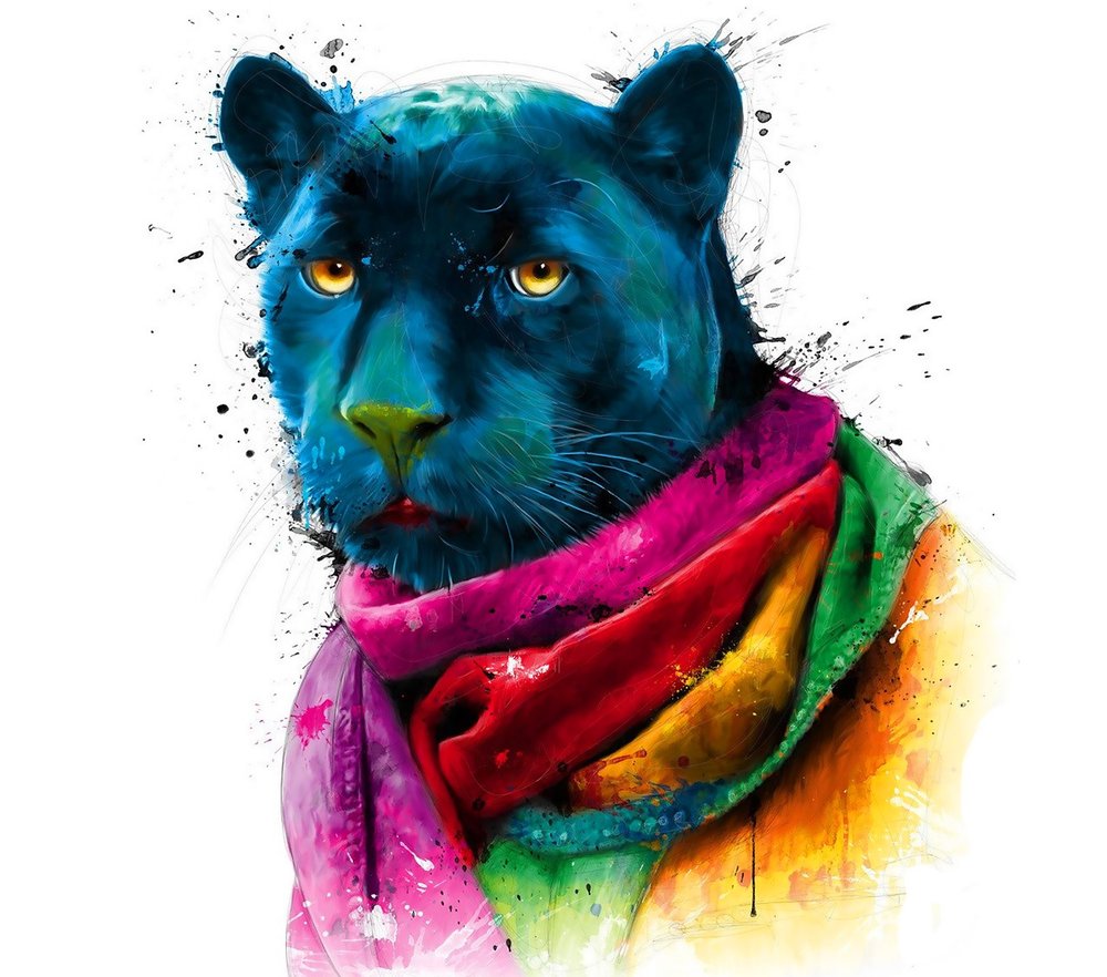 Blue Panther Watercolor Splash