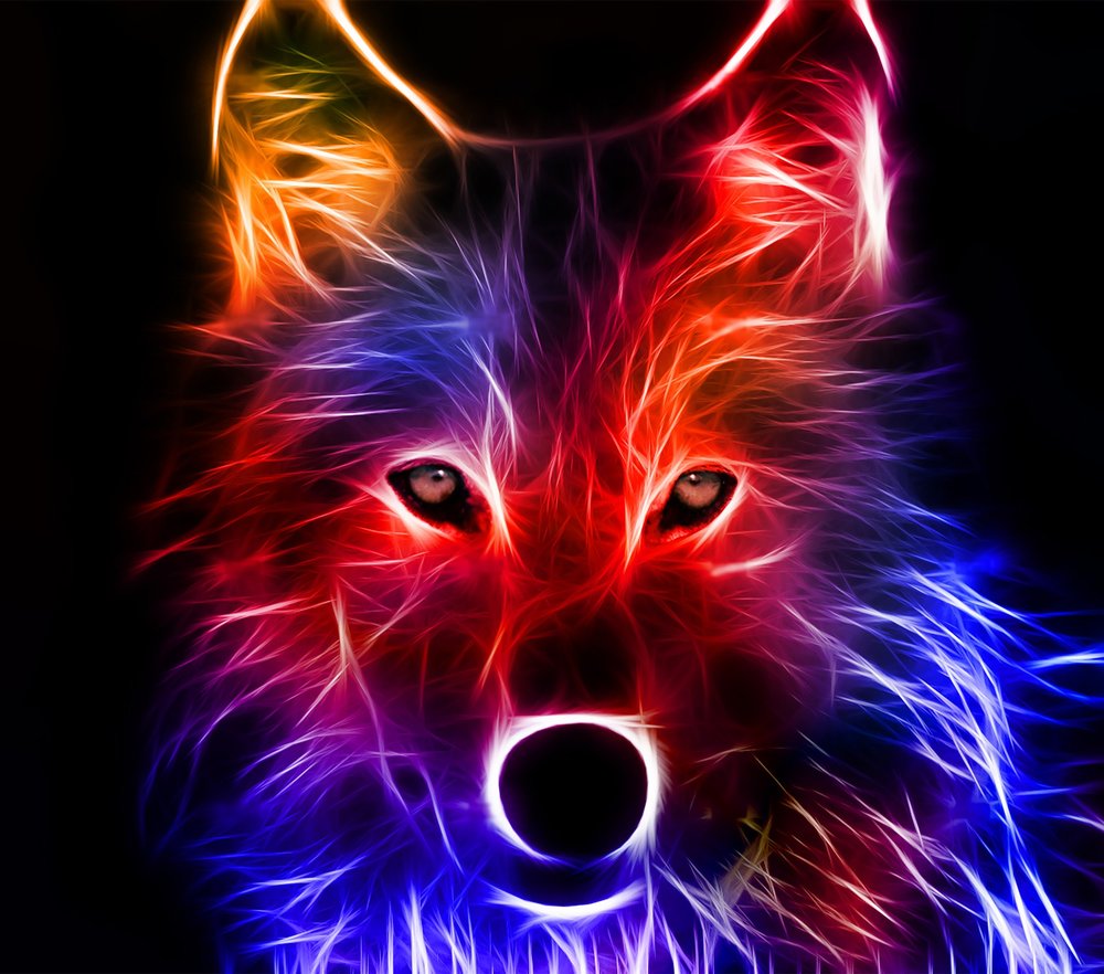 Neon Glowing Wolf Head