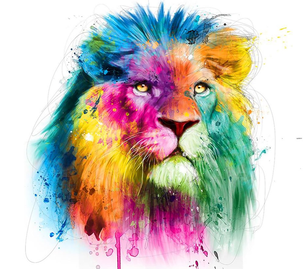Rainbow Watercolor Lion Head