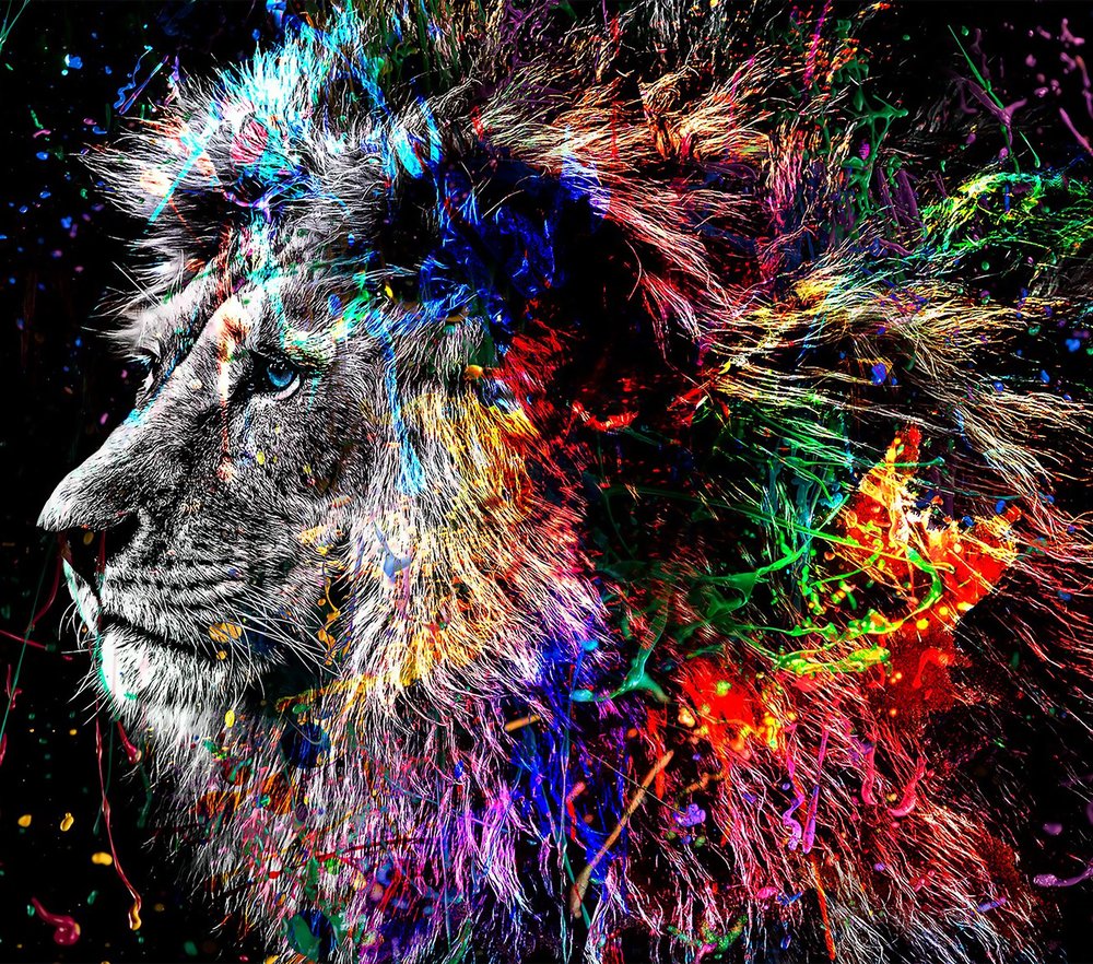 Neon Splash Lion Head