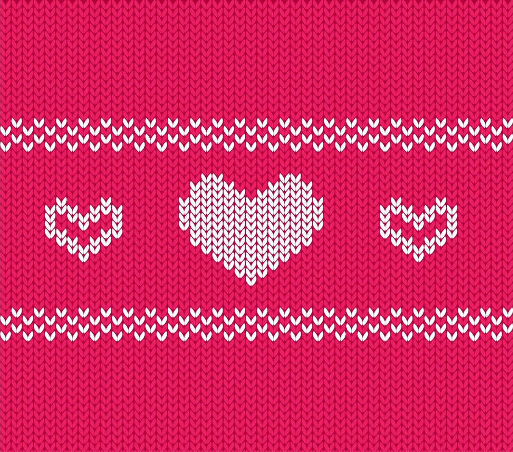 Knitted Hearts Seamless Pattern — Red Knit Texture