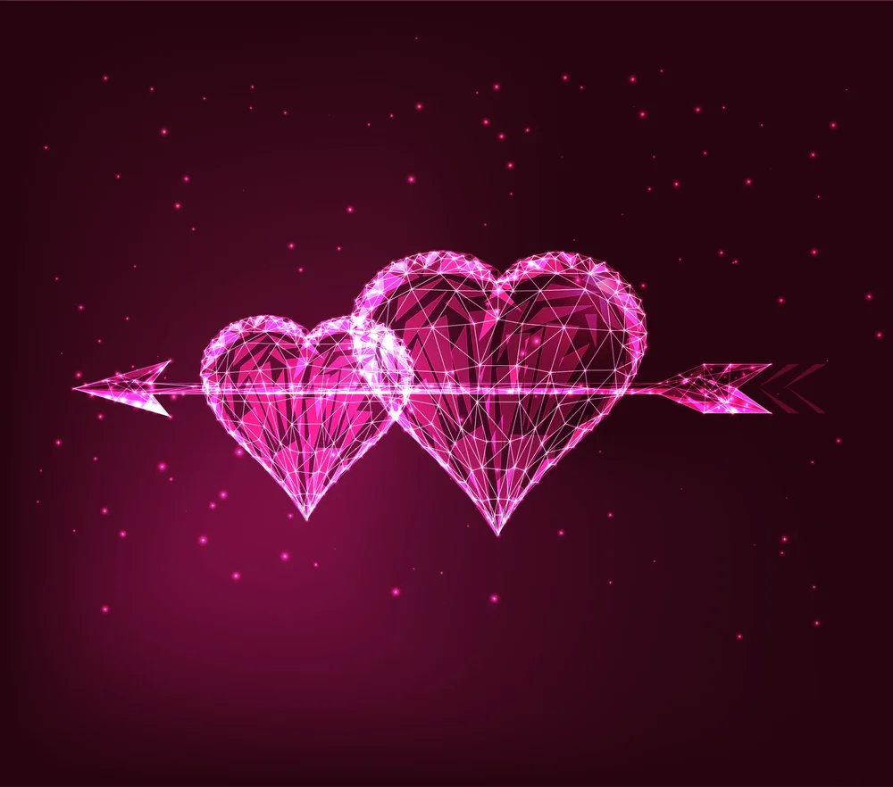 Neon Geometric Hearts With Arrow