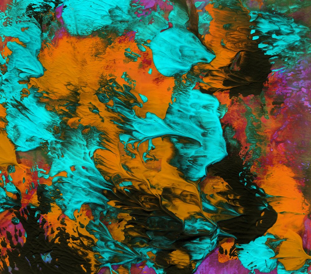 Orange Teal Fluid Marble Abstract