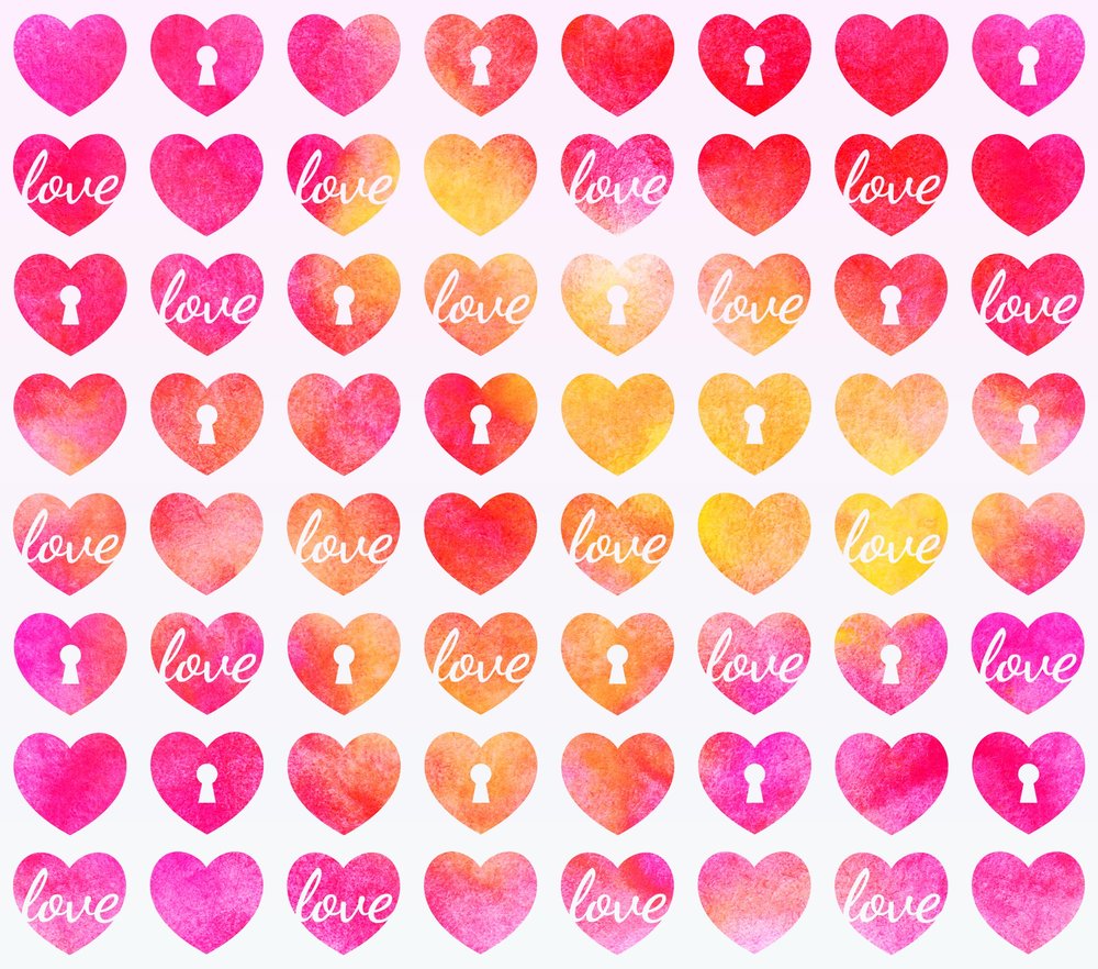 Watercolor Hearts Love