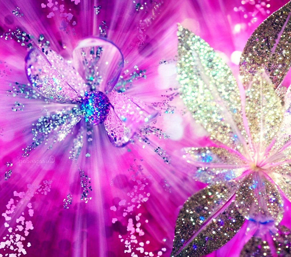 Glitter Flowers Magenta Bokeh