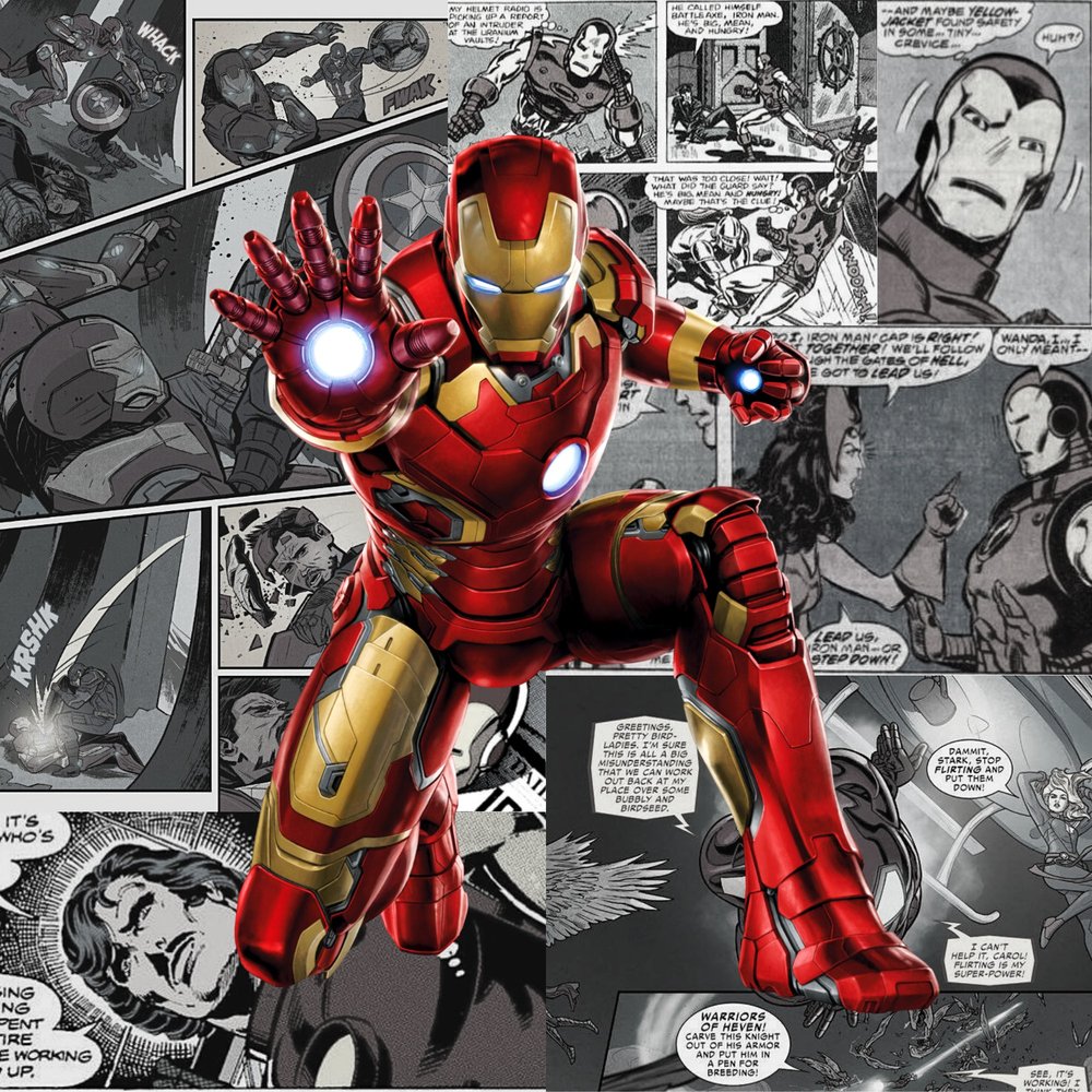 Iron Man Comic Book Collage — Multicolor Comic-Book