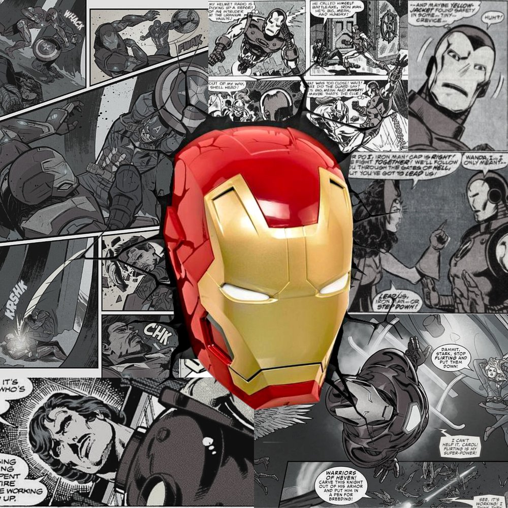 Iron Man Helmet Comic Collage
