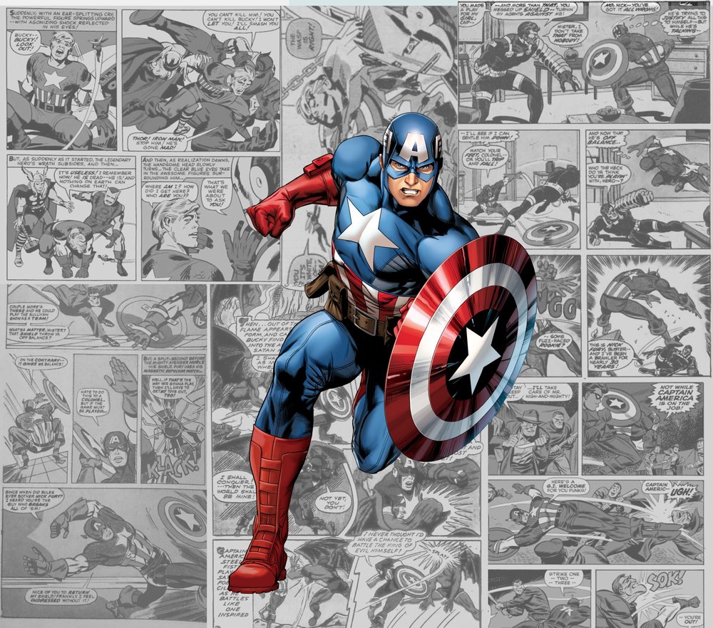 Captain America Comic Collage — Multicolor Comic