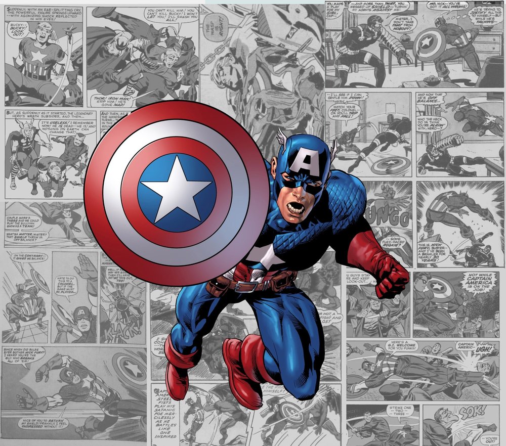 Captain America Comic Collage — Multicolor Comic Book