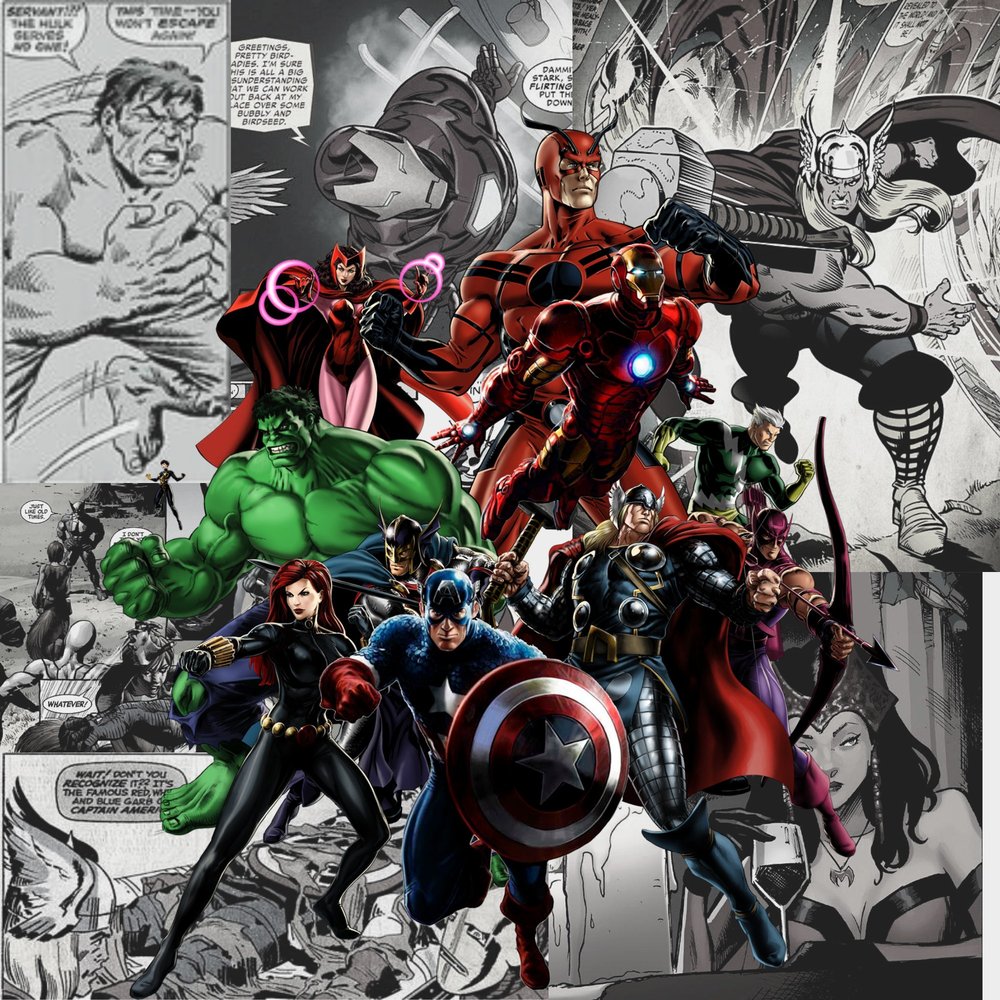 Avengers Team Comic Collage — Multicolor Comic