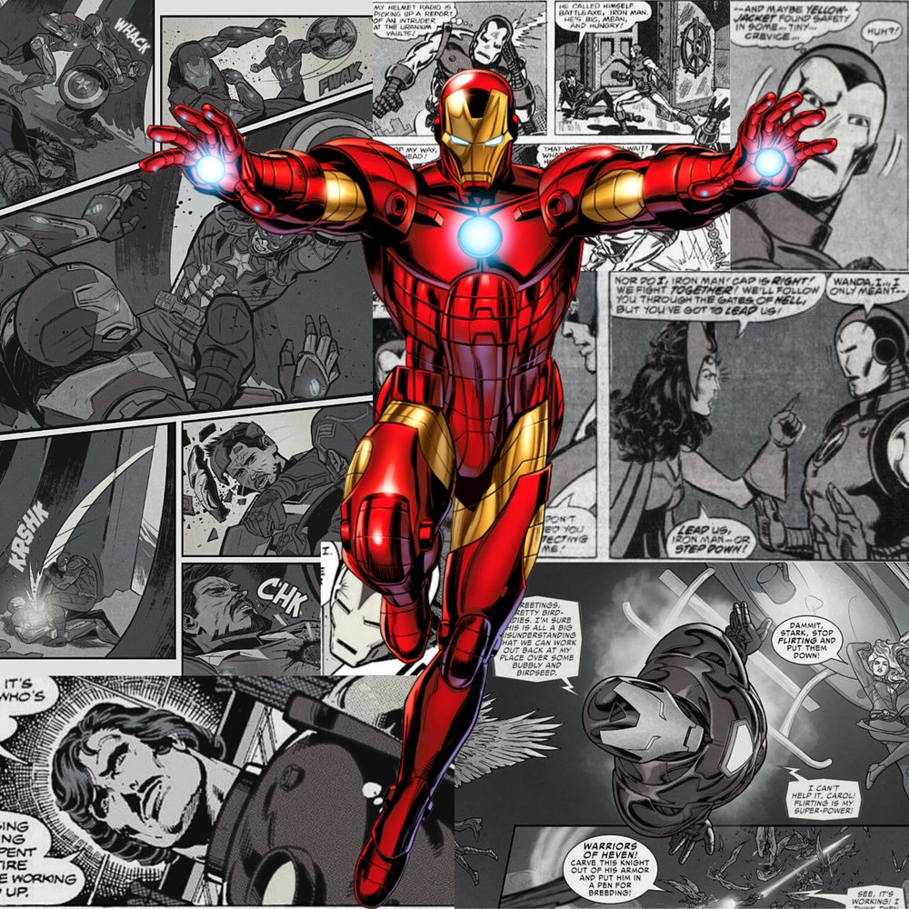 Iron Man Comic Book Collage — Multicolor Comic Book