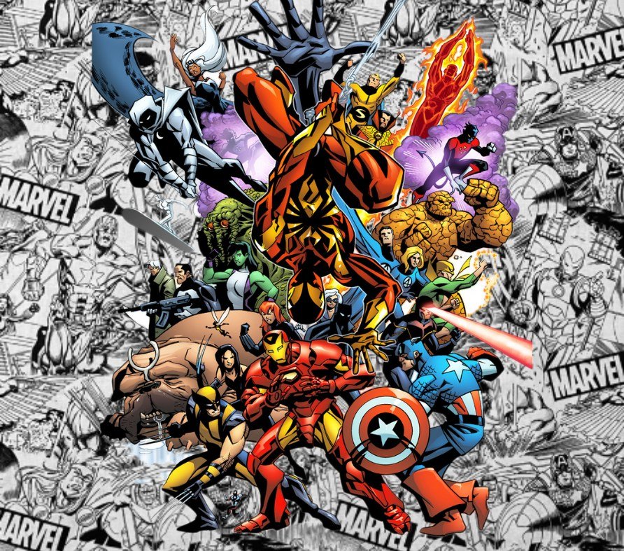 Marvel Avengers Team Collage — Multicolor Comic-Book