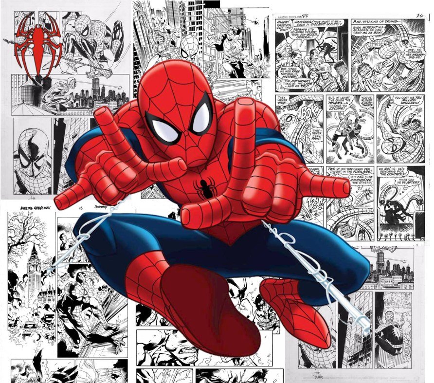 Spider-Man Comic Collage Print — Multicolor Comic Book