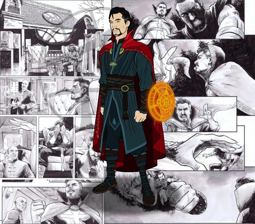Doctor Strange Comic Panel Collage — Multicolor Comic