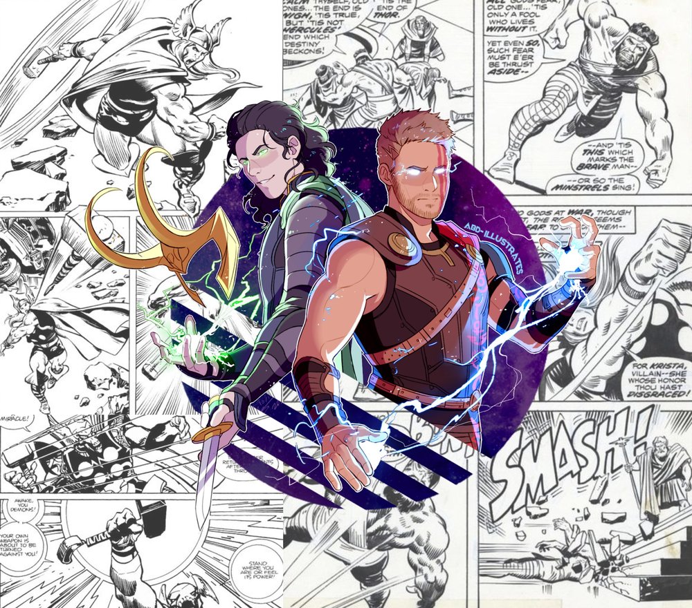 Loki & Thor Comic Art Collage