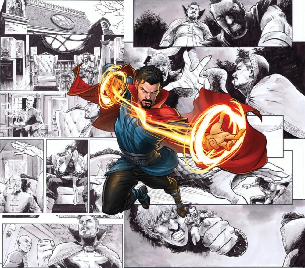 Doctor Strange Comic Panel Collage — Multicolor Comic Book