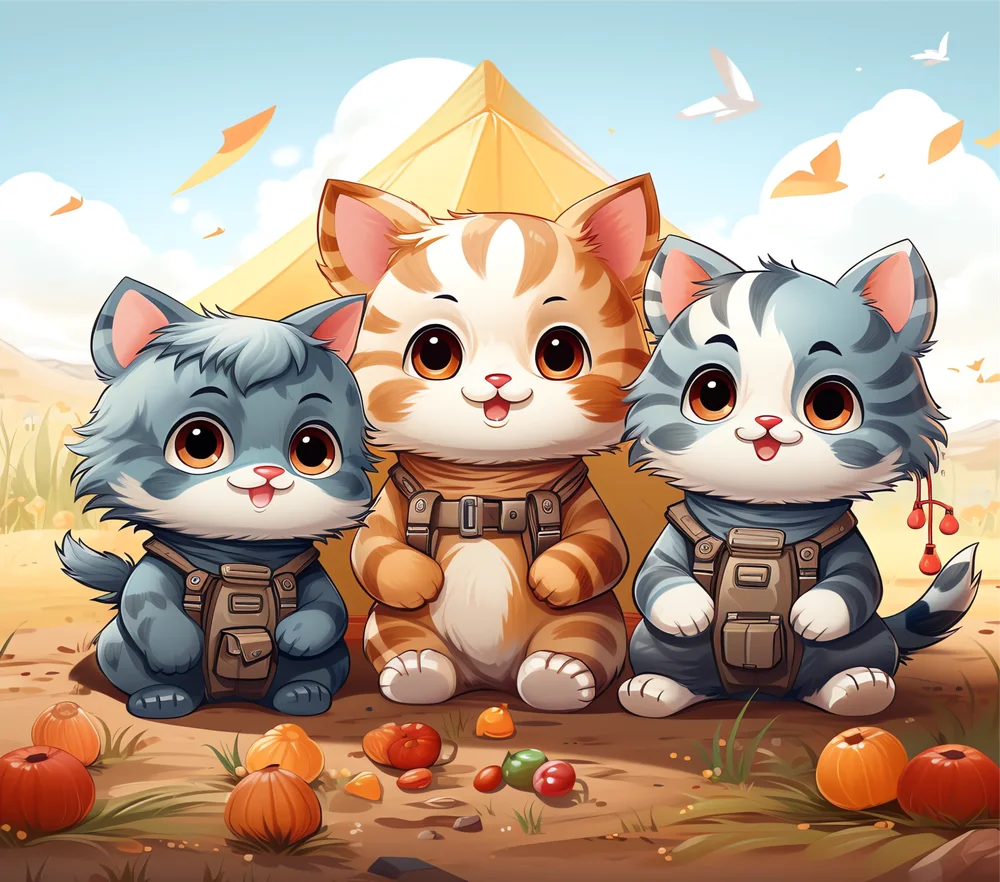 Adventurer Cats Camping Scene
