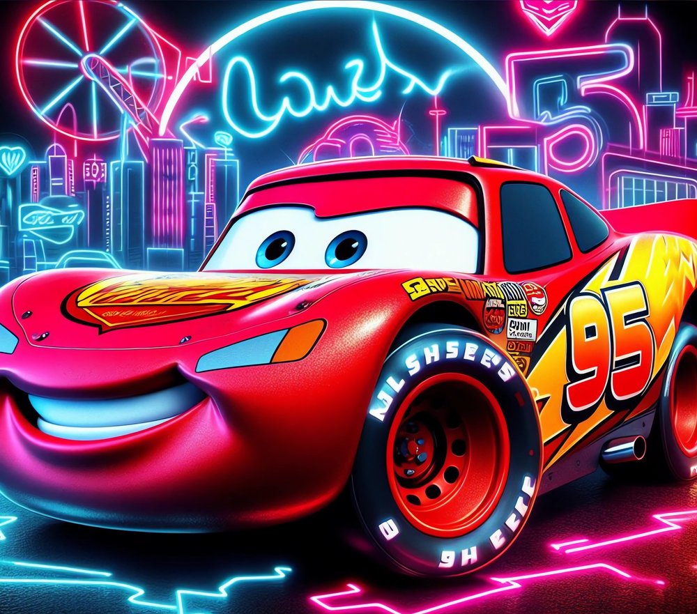 Lightning McQueen Neon Cityscape