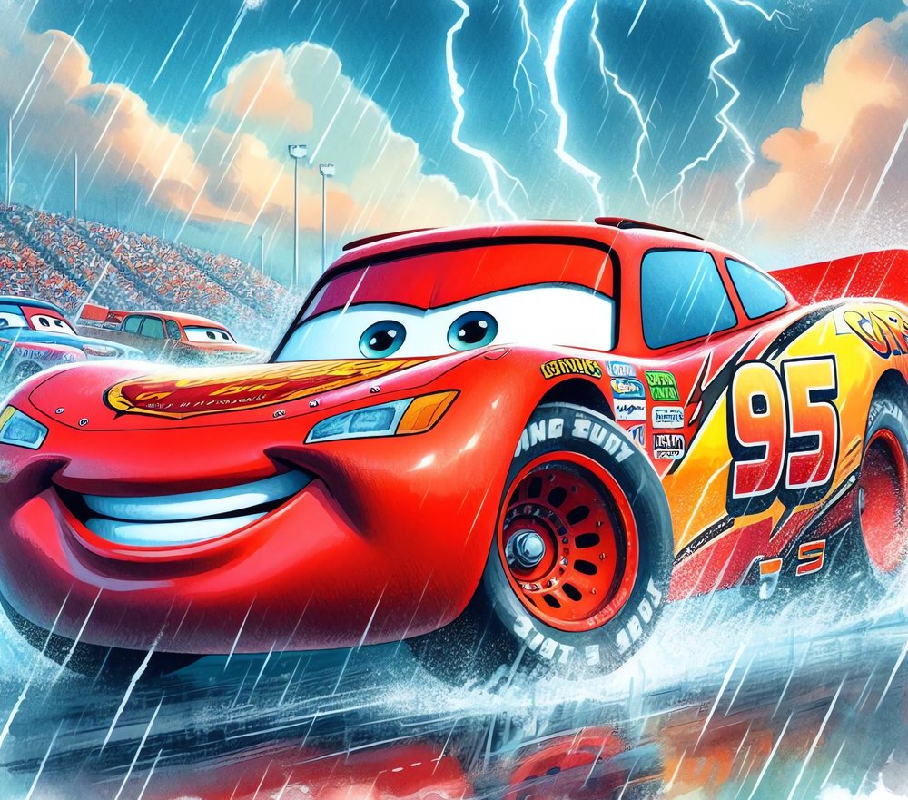 Lightning McQueen Racing in Storm