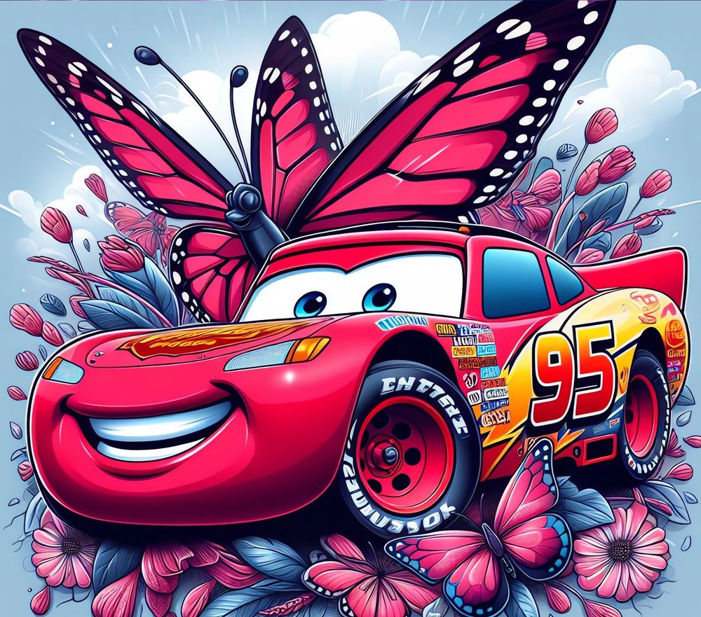 Lightning McQueen With Butterflies And Flowers