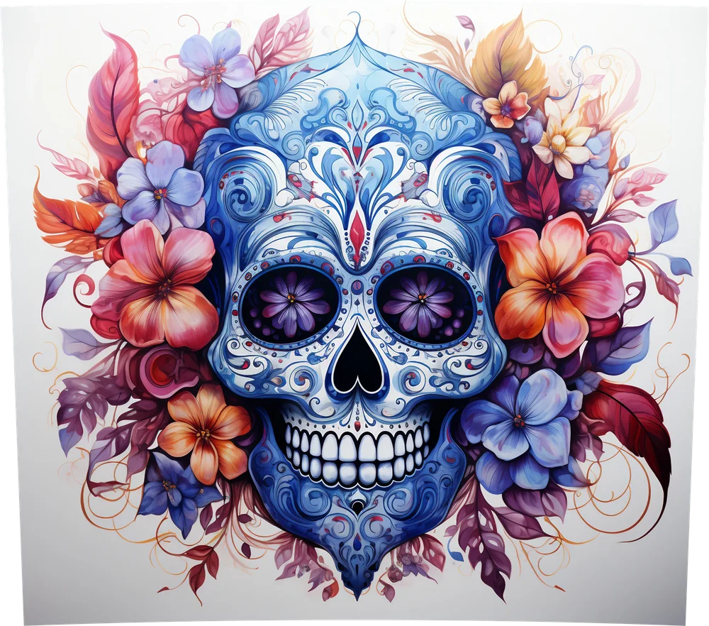 Floral Sugar Skull Art — Multicolor Watercolor