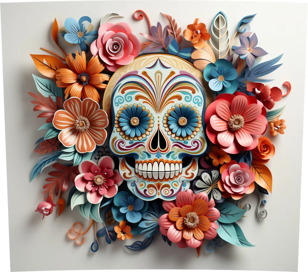 Floral Sugar Skull 3D Paper Art