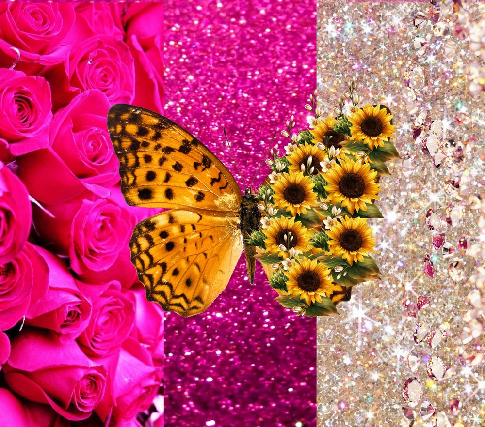 Butterfly Roses Sunflowers Glitter
