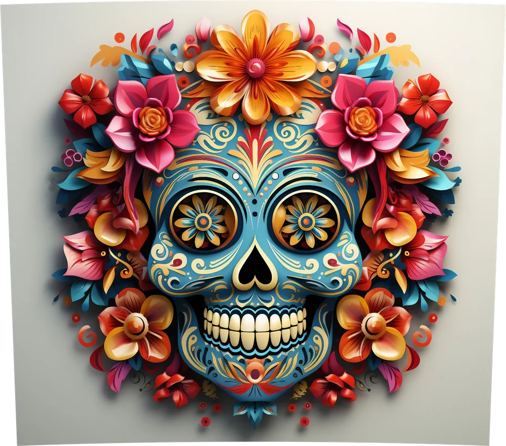 Floral Sugar Skull 3D Art — Multicolor 3D