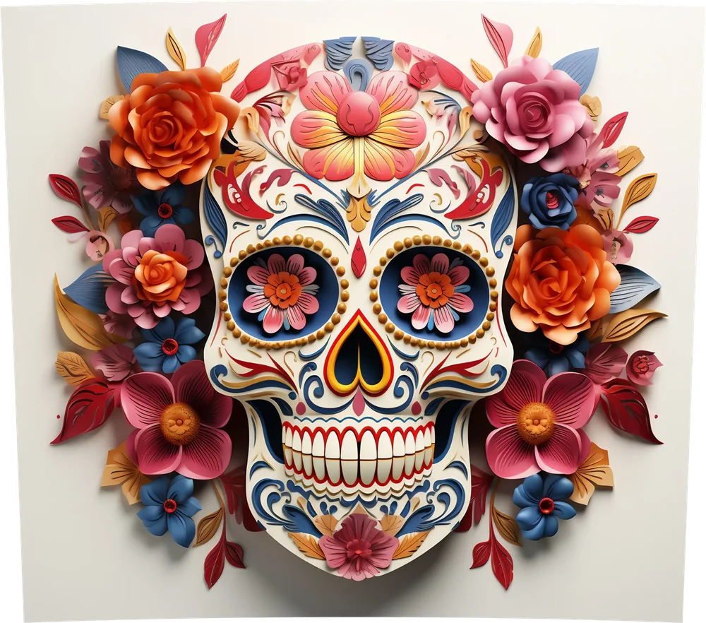 Floral Sugar Skull Illustration — Multicolor 3D