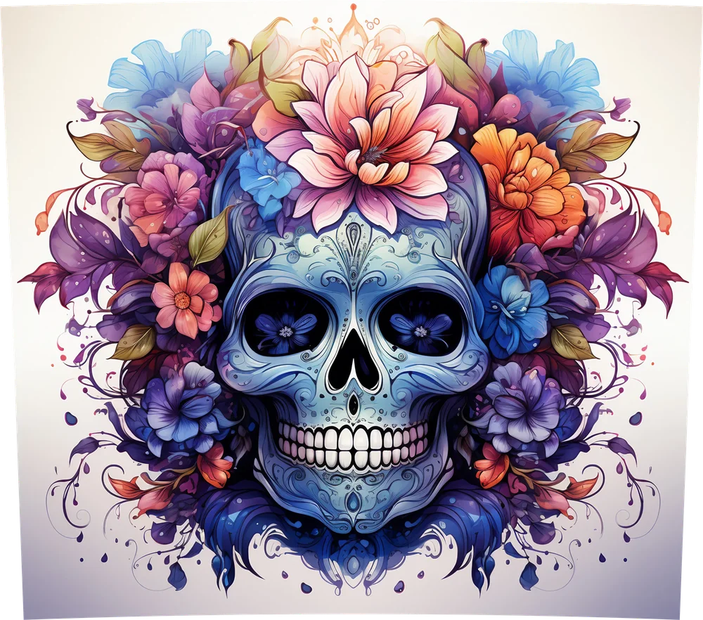 Floral Sugar Skull Illustration — Multicolor Watercolor