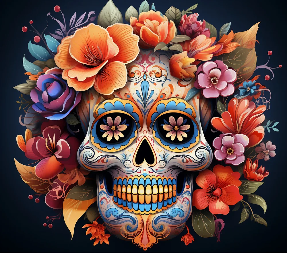 Floral Sugar Skull — Multicolor Illustrative 5
