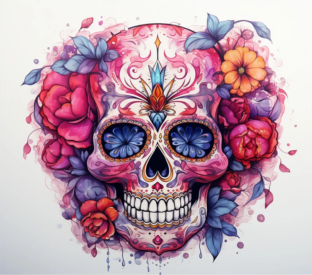 Floral Sugar Skull Design — Multicolor Watercolor