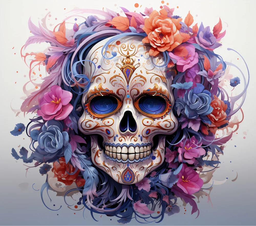 Floral Sugar Skull — Multicolor Illustration
