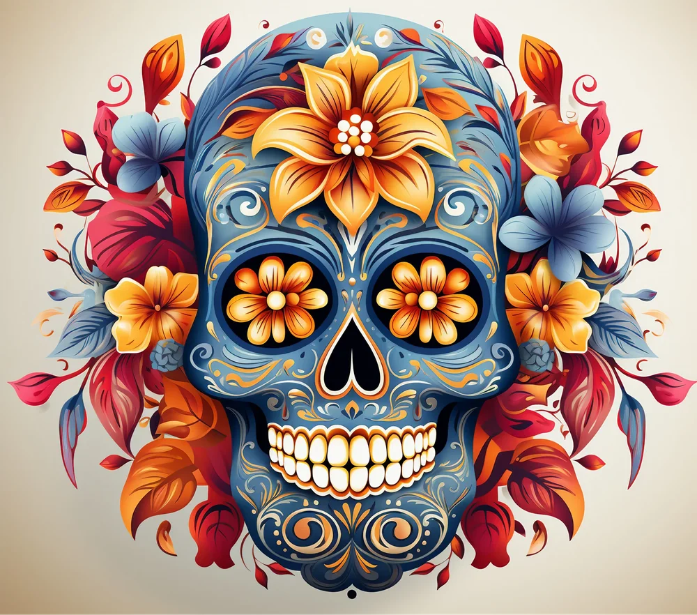 Colorful Sugar Skull Floral — Multicolor Decorative
