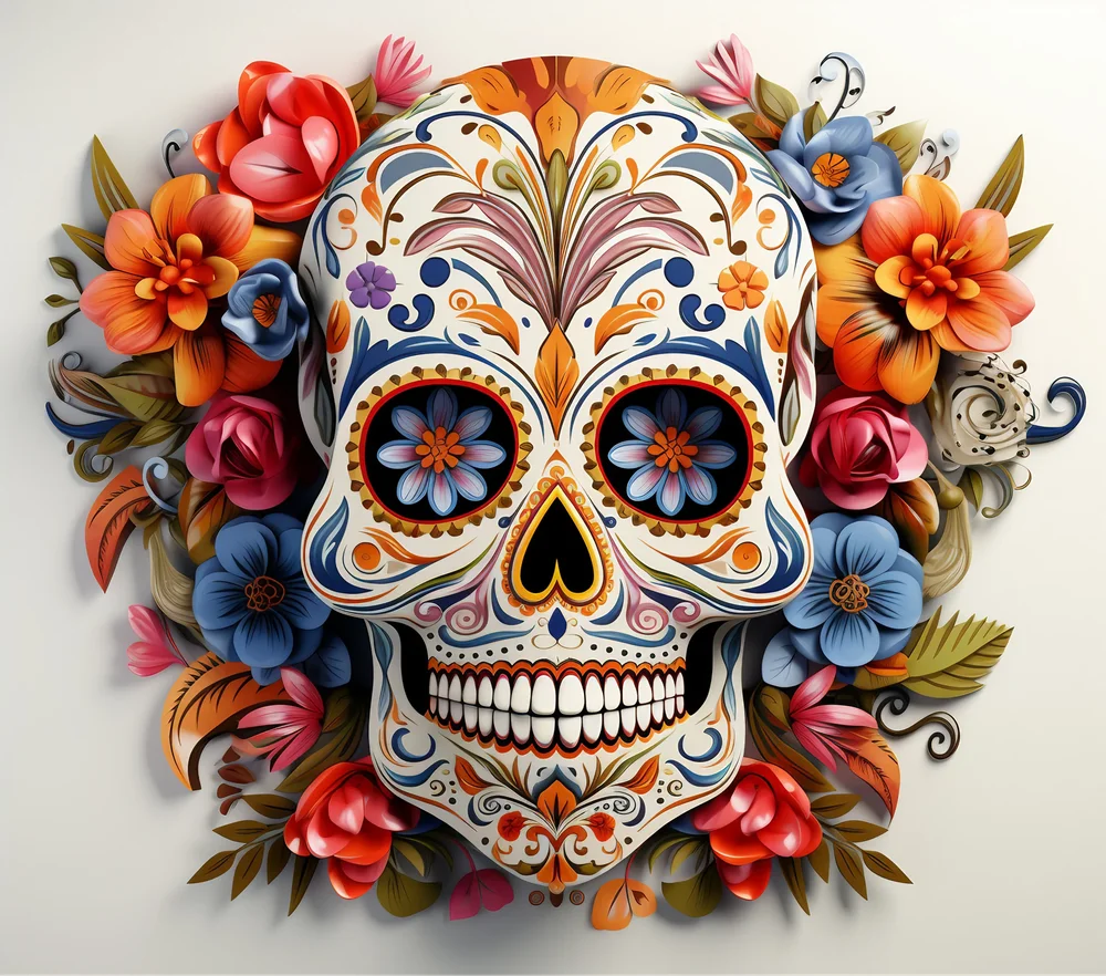 Floral Sugar Skull — Multicolor Colorful 2