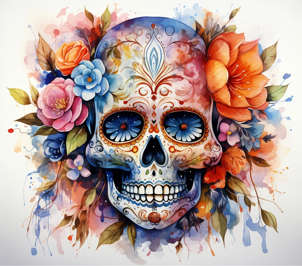 Floral Sugar Skull Watercolor — Multicolor Watercolor 2