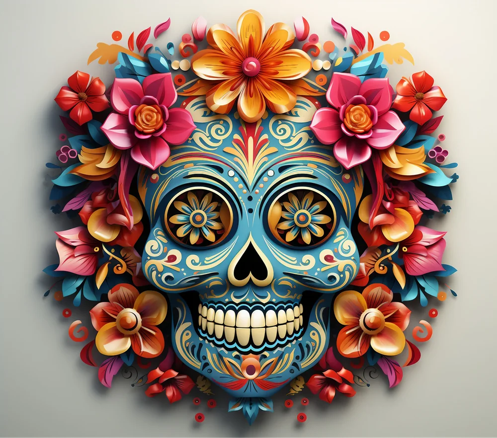 Colorful Floral Sugar Skull — Multicolor 3D 2