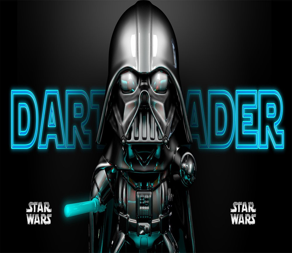 Darth Vader Neon Cyan Portrait