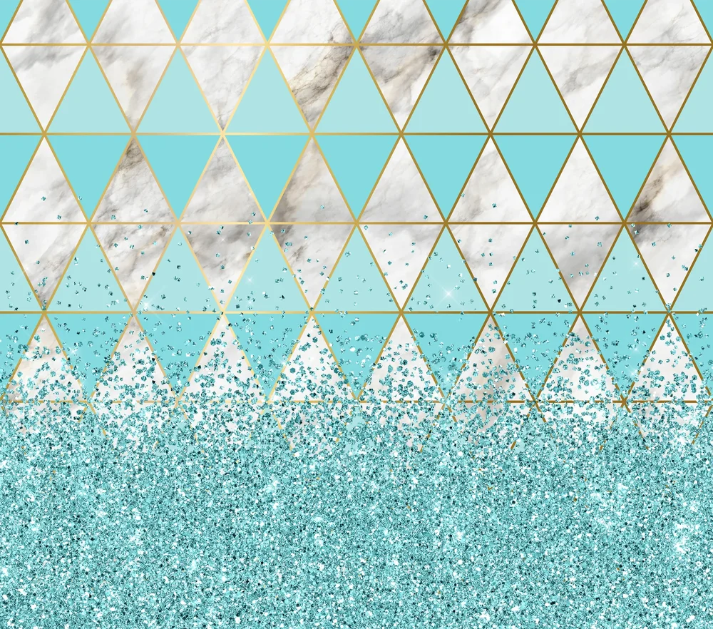 Turquoise Glitter Marble Geometric — Cream Modern