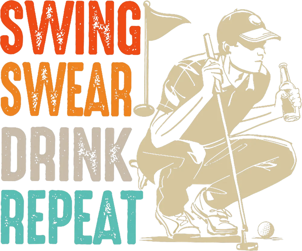 Swing Swear Drink Repeat Golf — Multicolor Retro