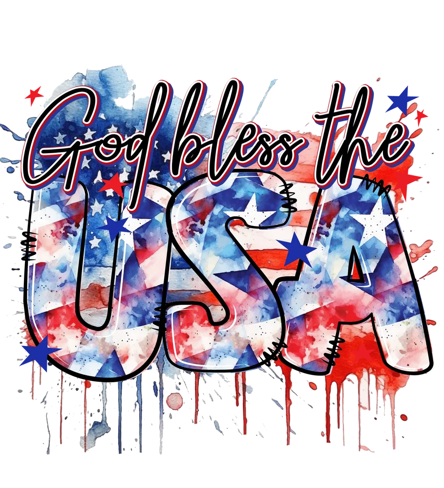 God Bless the USA Watercolor Flag