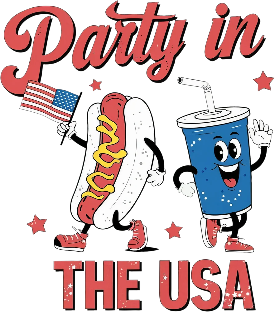 USA Hot Dog & Drink Party Illustration
