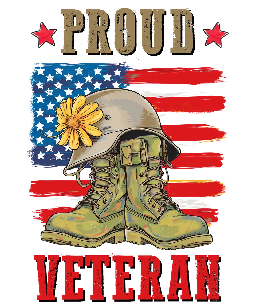 Proud Veteran Helmet and Boots with American Flag