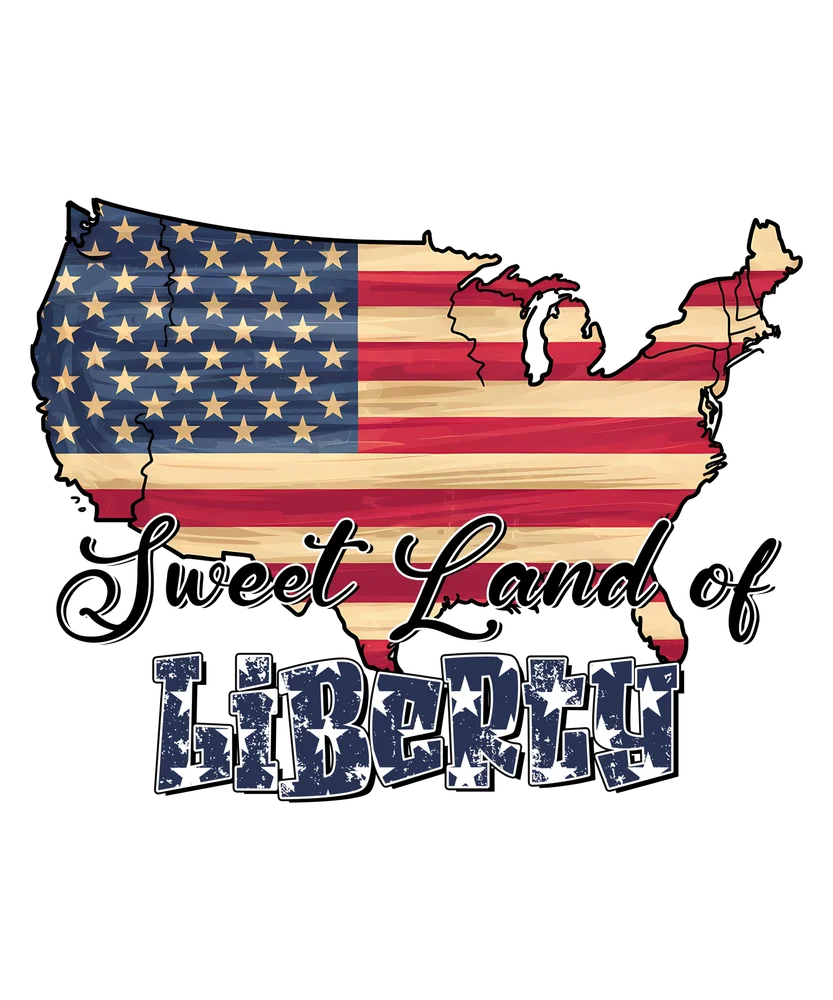 American Flag Map with 'Sweet Land of Liberty' Typography