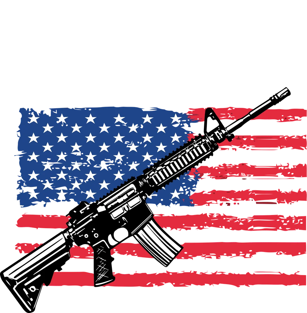 American Flag with AR-15 — Multicolor Illustration