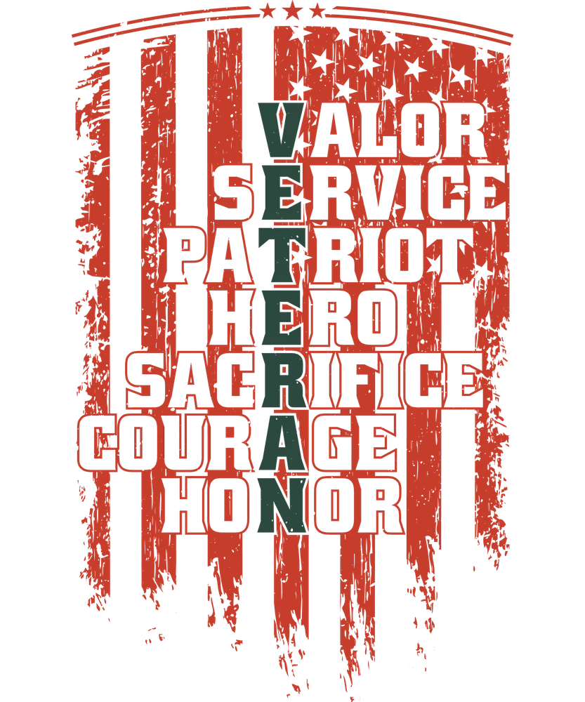 Veteran Valor Service Patriot Hero Sacrifice Courage Honor Typography Design