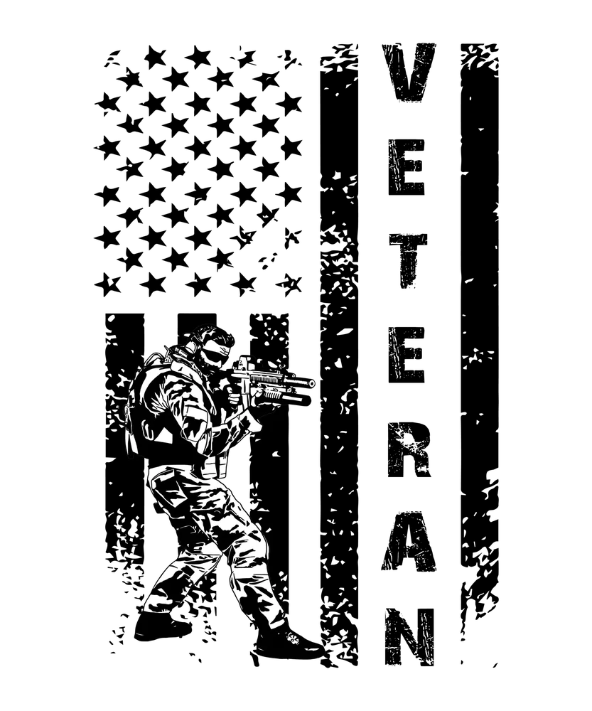 Veteran American Flag with Soldier Illustration — Black Illustration