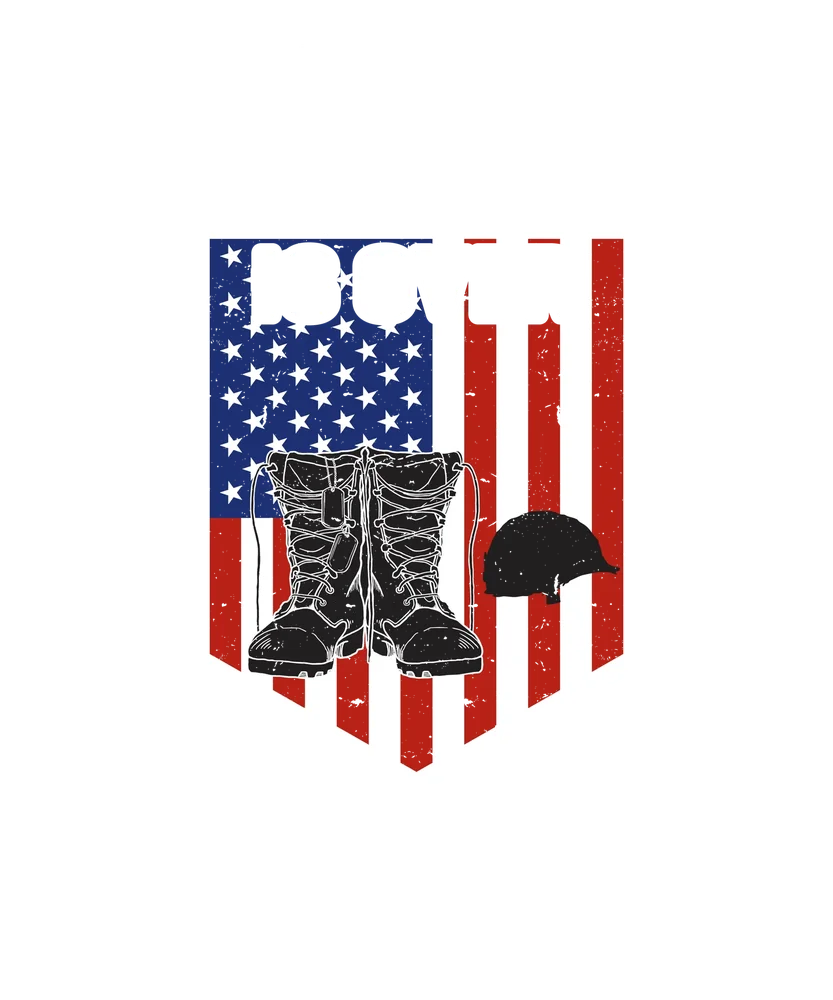 American Military Boots & Helmet with Flag